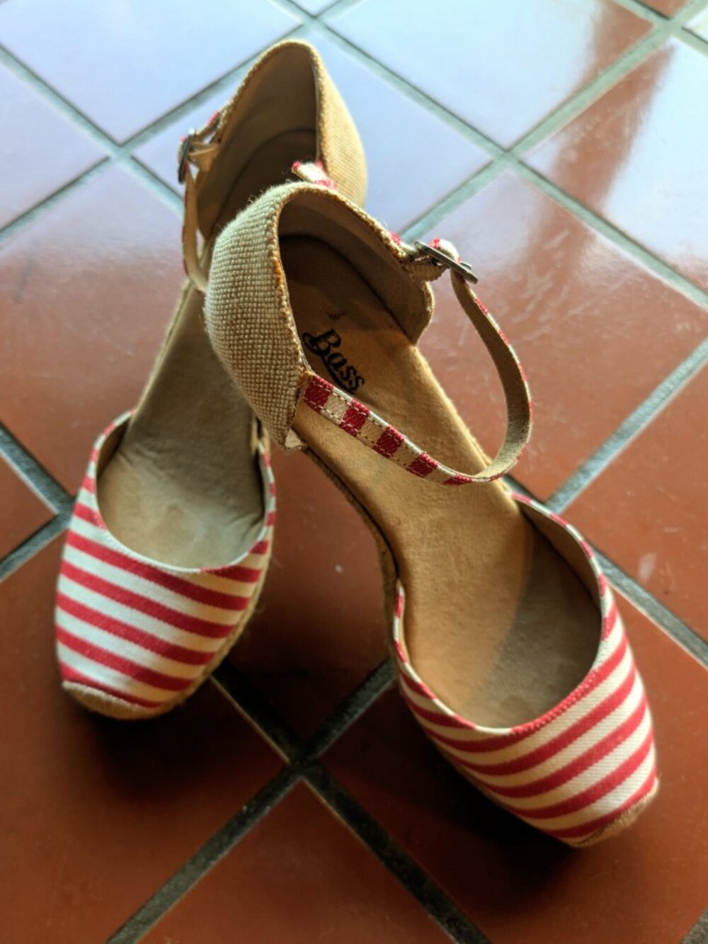BASS Emilia - Striped Espadrille Wedge Sandals - Red - 10 - NIB